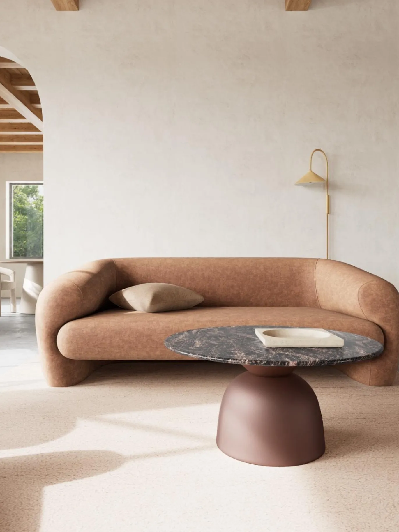 Salontafel Livor Marmer Bruin Brons Ø80cm - Giga Living