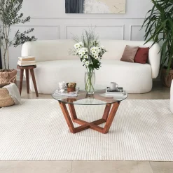 Salontafel Lotus Glas/Naturel Ø75cm