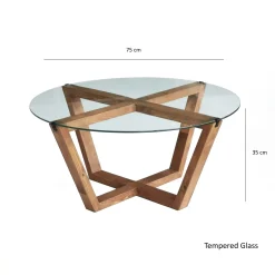 Salontafel Lotus Glas/Naturel Ø75cm