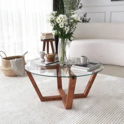 Salontafel Lotus Glas/Naturel Ø75cm