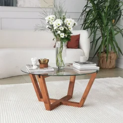 Salontafel Lotus Glas/Naturel Ø75cm