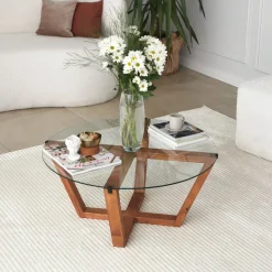 Salontafel Lotus Glas/Naturel Ø75cm