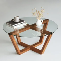 Salontafel Lotus Glas/Naturel Ø75cm