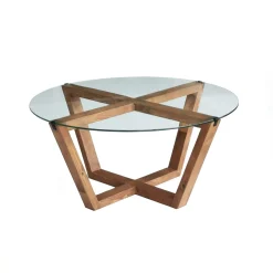 Salontafel Lotus Glas/Naturel Ø75cm
