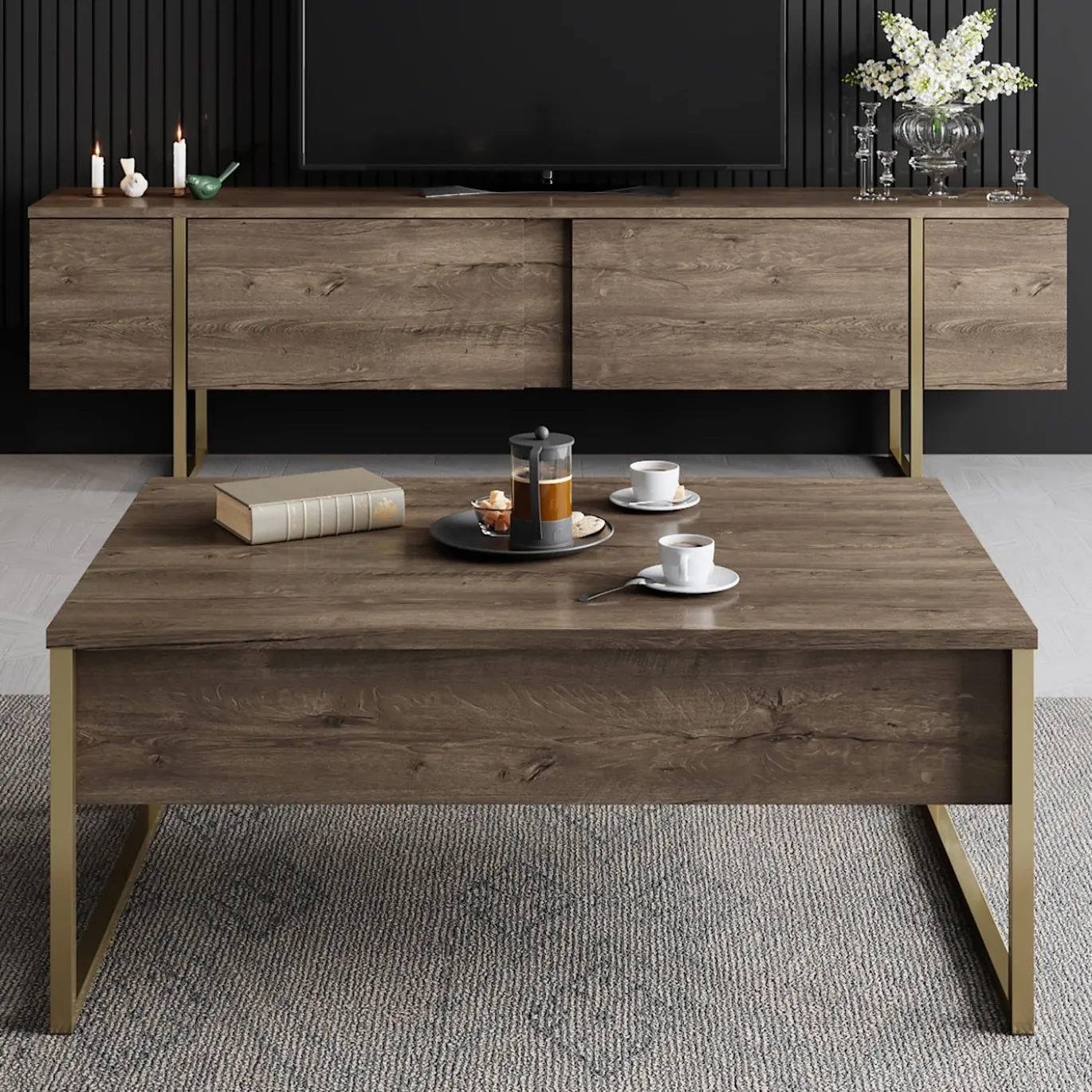 Salontafel Luxe Walnoot/Goud