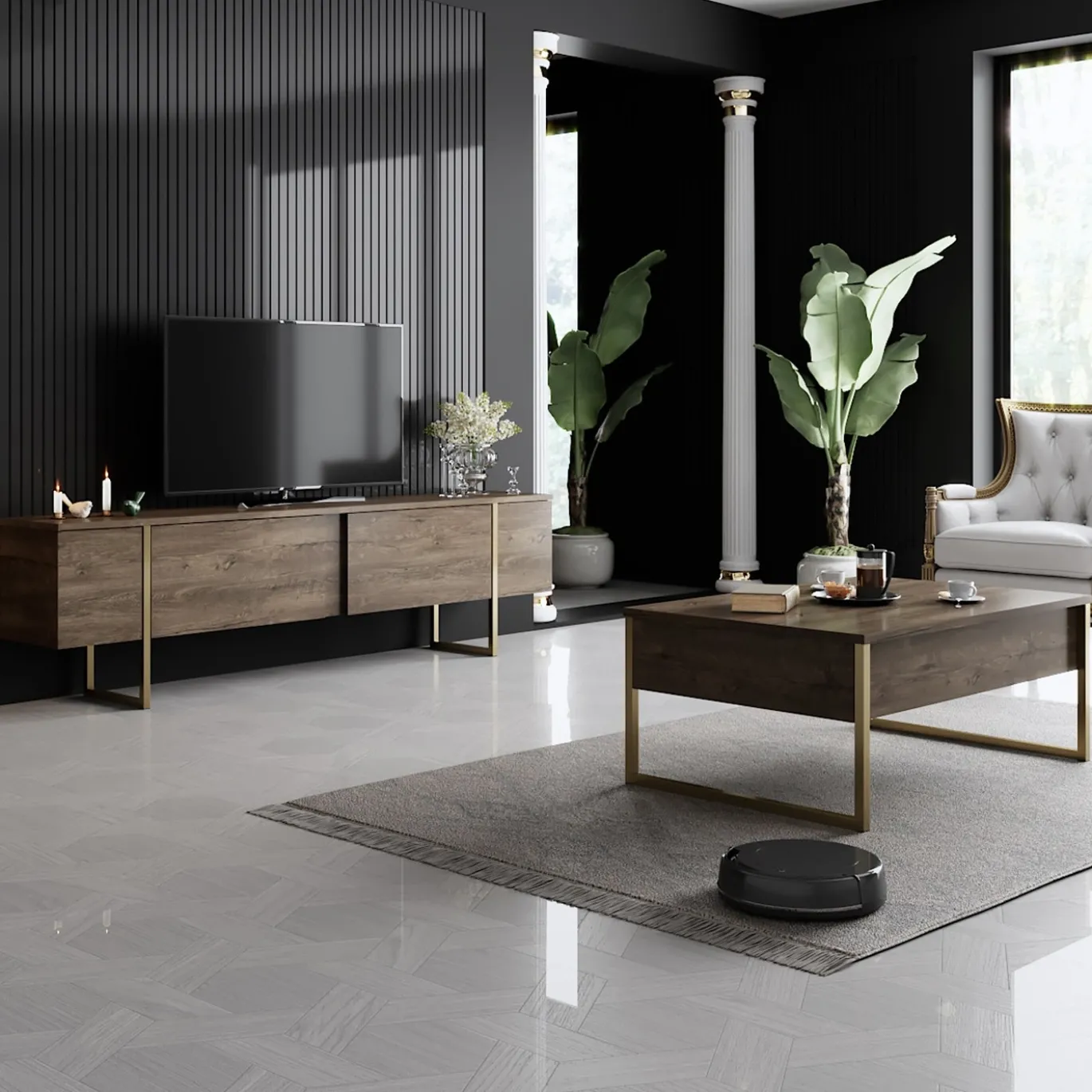 Salontafel Luxe Walnoot/Goud