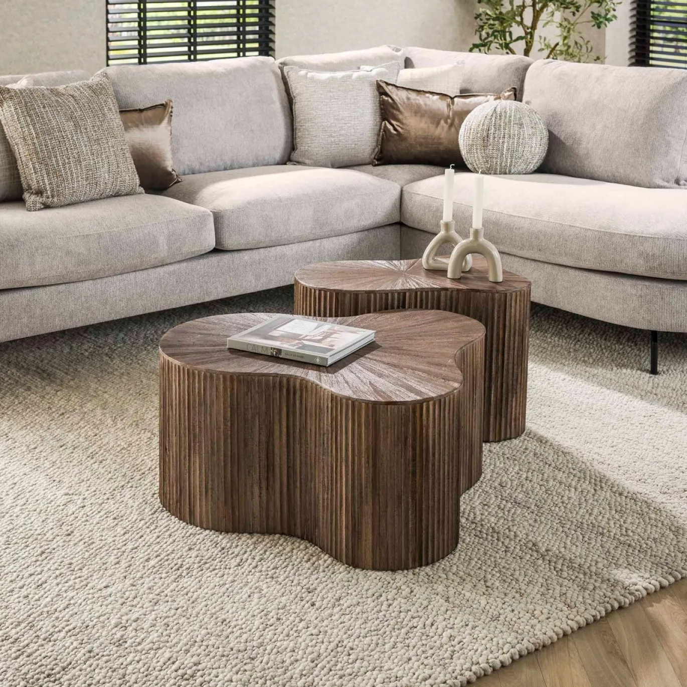Salontafel Maya Shamrock Walnoot Set van 2 - Giga Meubel