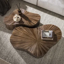Salontafel Maya Teak XL Shamrock Set Van 2 Massief Teak Walnoot - Giga Meubel