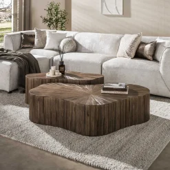 Salontafel Maya Teak XL Shamrock Set Van 2 Massief Teak Walnoot - Giga Meubel
