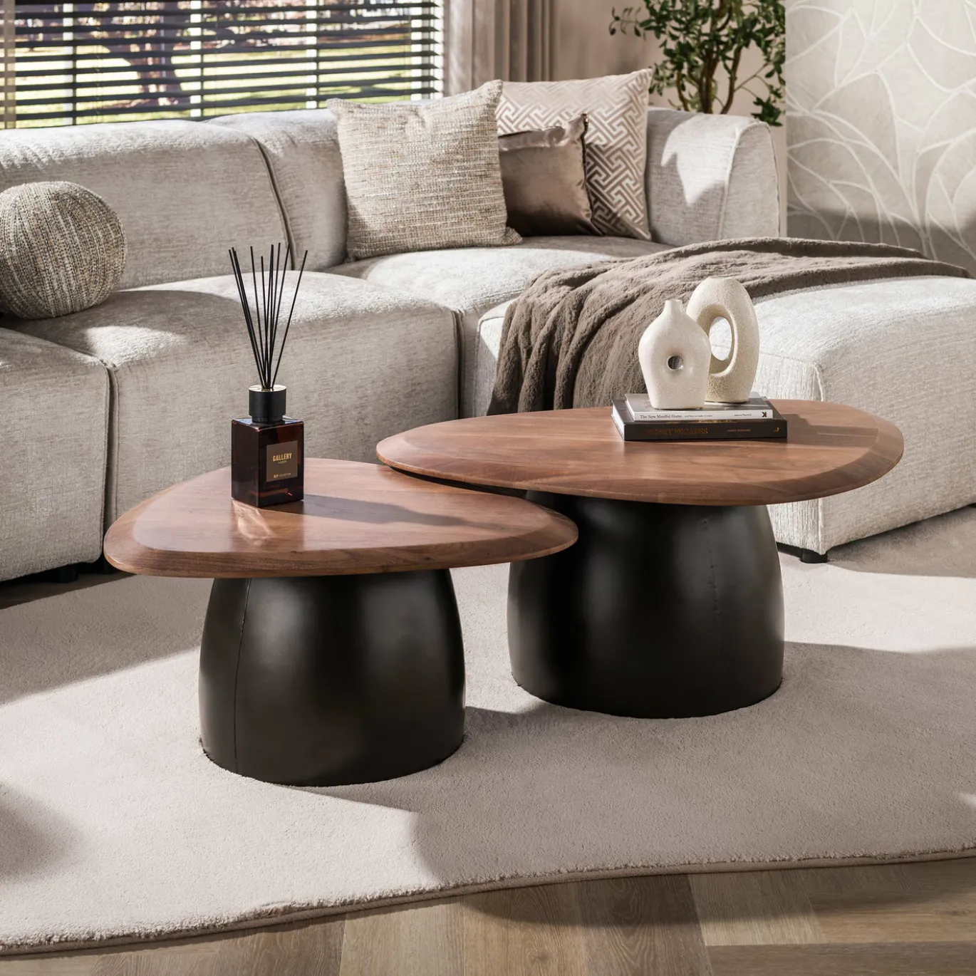 Salontafel Melta Massief Acacia Bruin Set Van 2 - Giga Meubel