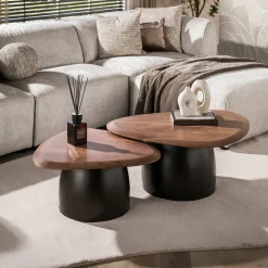 Salontafel Melta Massief Acacia Bruin Set Van 2 - Giga Meubel