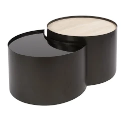 Salontafel Metal Half Moon Set Van 2 3d Keramiek Travertin - Giga Meubel