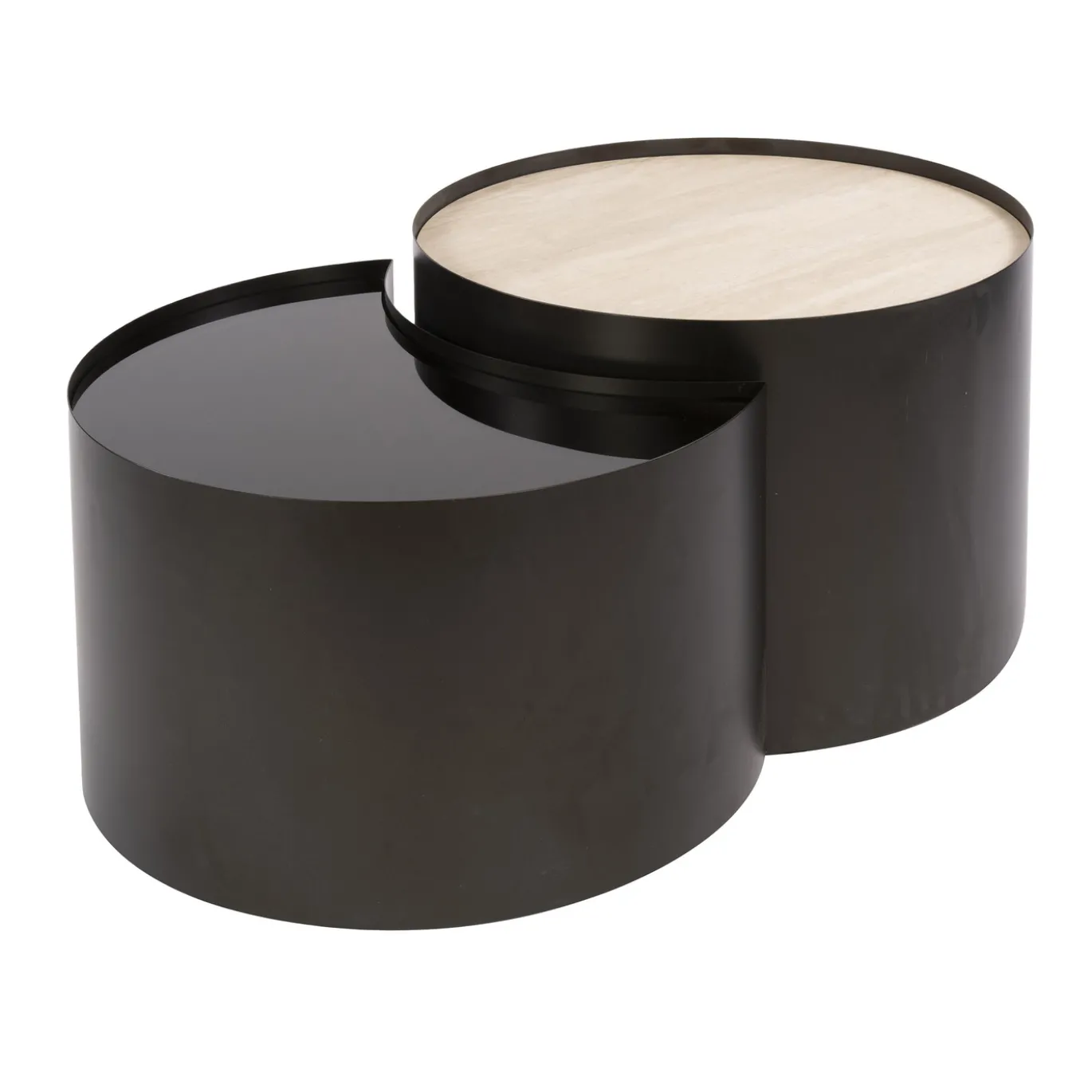 Salontafel Metal Half Moon Set Van 2 3d Keramiek Travertin - Giga Meubel
