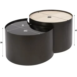 Salontafel Metal Half Moon Set Van 2 3d Keramiek Travertin - Giga Meubel