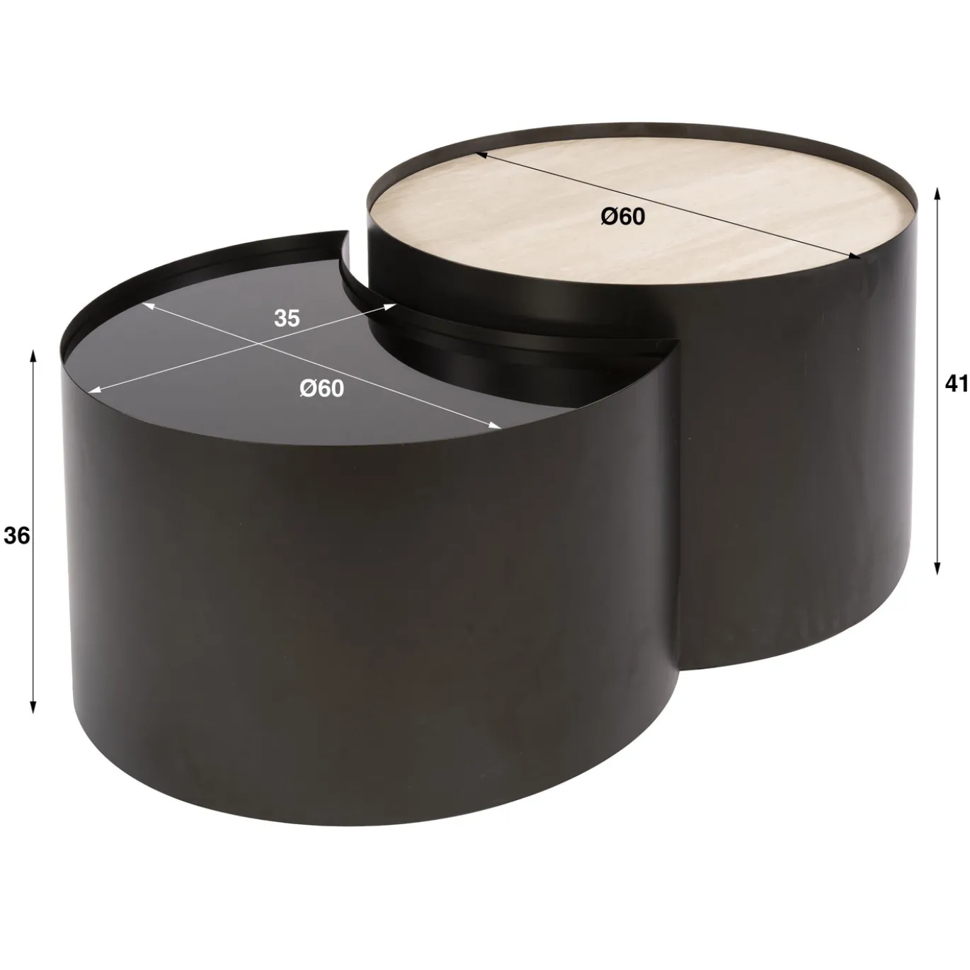 Salontafel Metal Half Moon Set Van 2 3d Keramiek Travertin - Giga Meubel