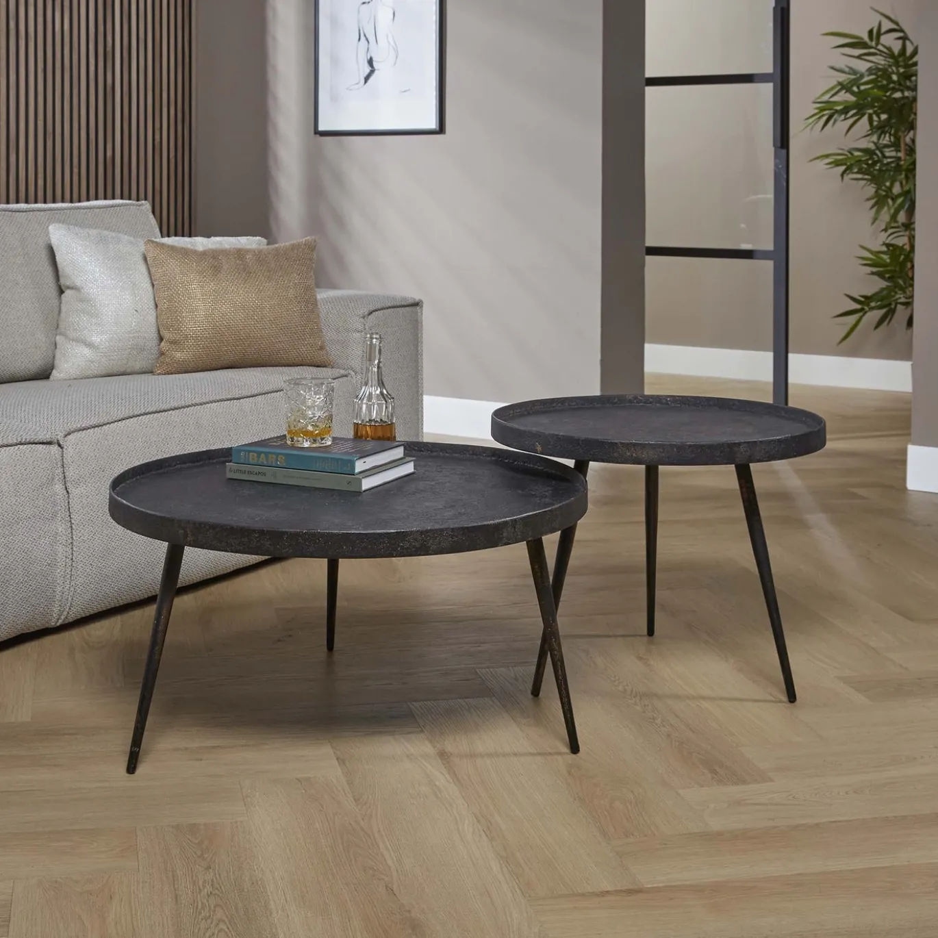 Salontafel Metallic Rond Set Van 2 - Giga Meubel