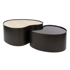 Salontafel Metal Organisch Set Van 2 3d Keramiek Travertin - Giga Meubel