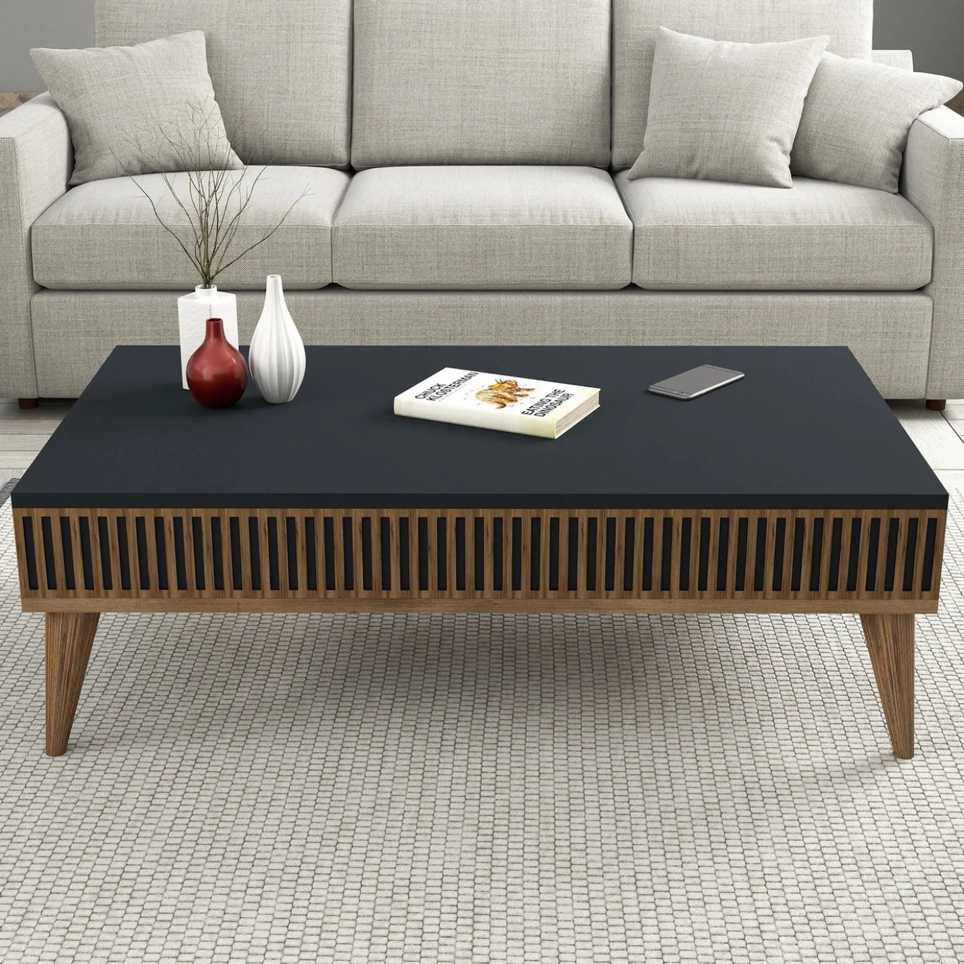 Salontafel Milan Antraciet/Walnoot 105cm