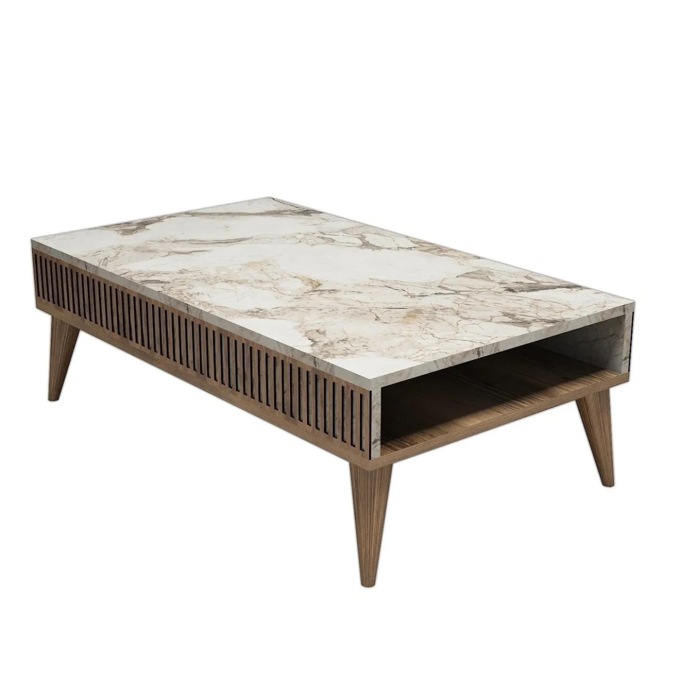 Salontafel Milan Wit Marmerlook/Walnoot 105cm