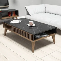 Salontafel Milan Zwart Marmerlook/Walnoot 105cm