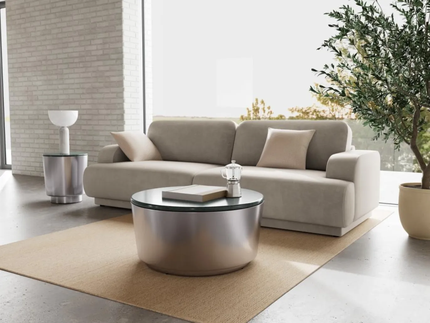 Salontafel Mirex Marmer Groen Zilver Ø45cm - Giga Living