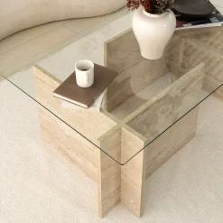 Salontafel New Escape Glas/Travertinlook 105cm
