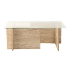 Salontafel New Escape Glas/Travertinlook 105cm