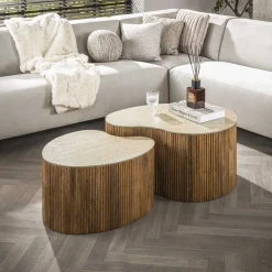 Salontafel Nuovo Niervormig Set van 2 Massief Mango Zand - Giga Meubel