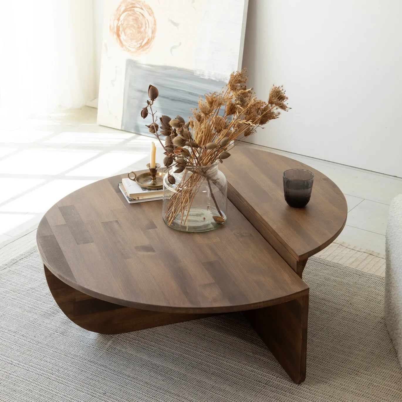 Salontafel Podium Hout Walnoot Ø90cm