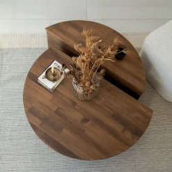 Salontafel Podium Hout Walnoot Ø90cm
