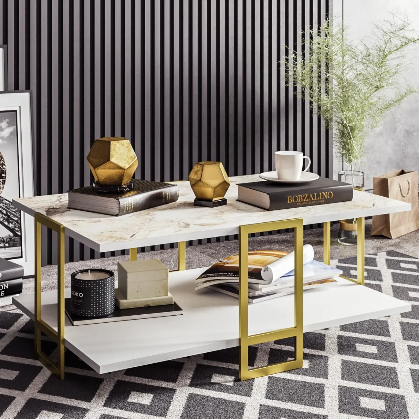 Salontafel Polka Wit Marmerlook/Goud