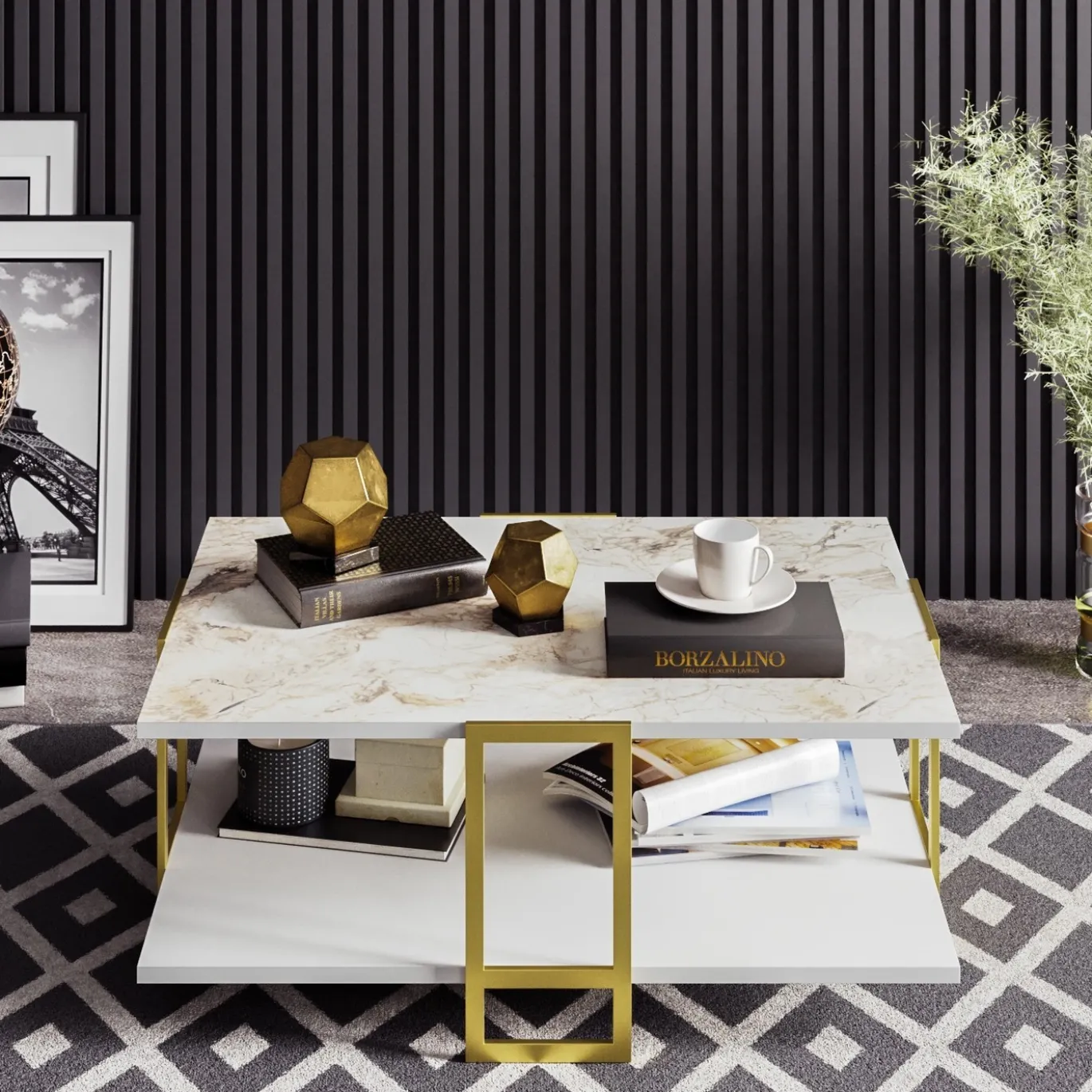 Salontafel Polka Wit Marmerlook/Goud