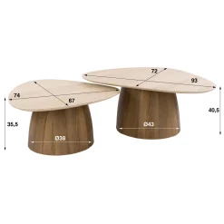 Salontafel Romano Driehoekig Keramiek Travertin Set Van 2 - Giga Meubel