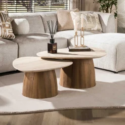 Salontafel Romano Driehoekig Keramiek Travertin Set Van 2 - Giga Meubel