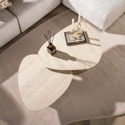 Salontafel Romano Driehoekig Keramiek Travertin Set Van 2 - Giga Meubel