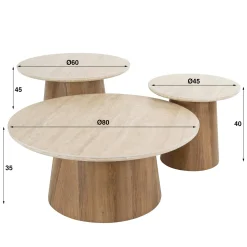 Salontafel Romano Rond Taps Travertinlook Set van 3 - Giga Meubel