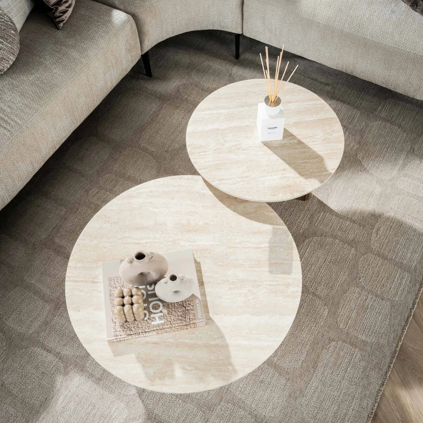Salontafel Romano Rond Travertinlook Set van 2 - Giga Meubel