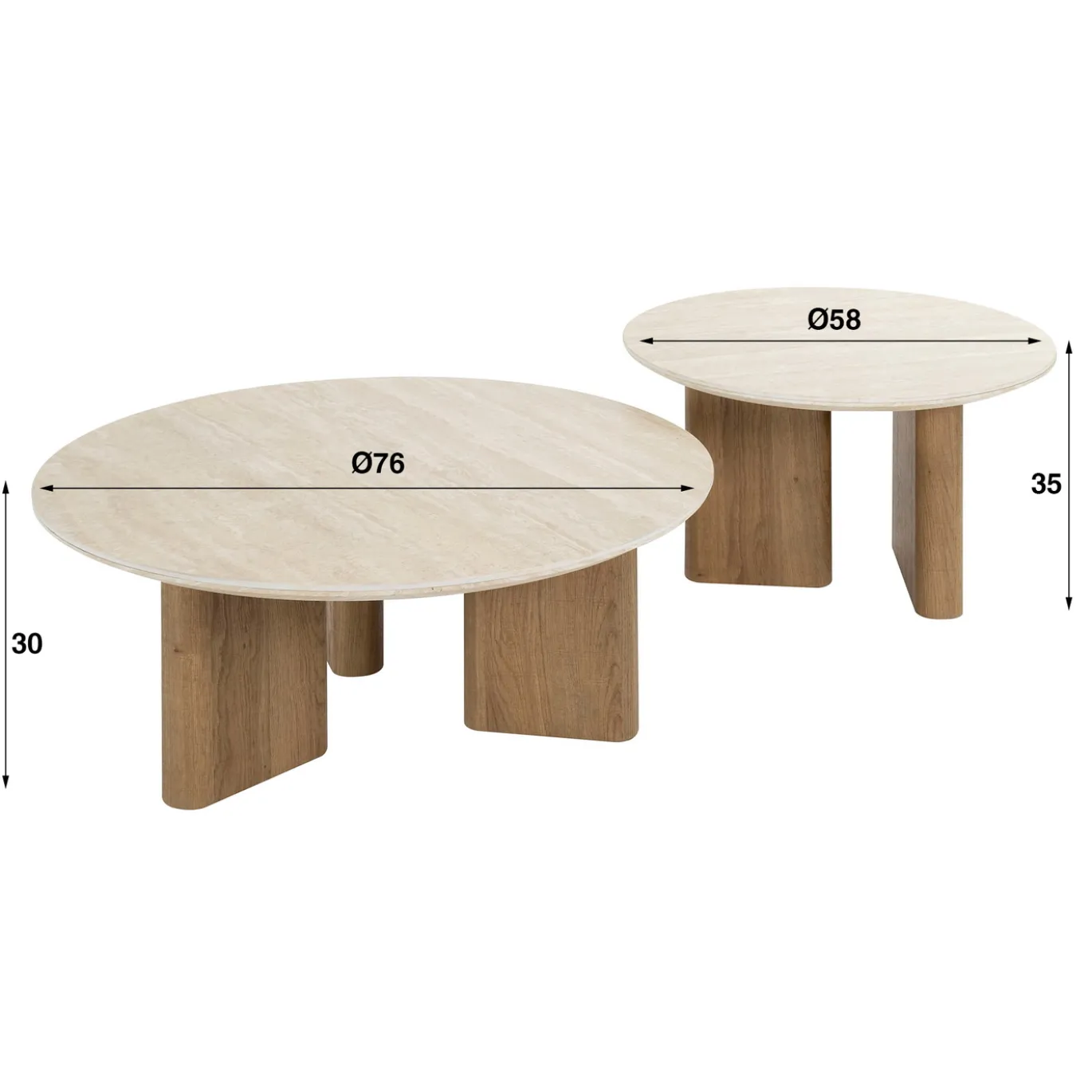 Salontafel Romano Rond Travertinlook Set van 2 - Giga Meubel