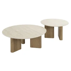 Salontafel Romano Rond Travertinlook Set van 2 - Giga Meubel
