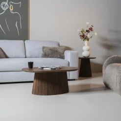 Salontafel Salvador Walnoot Ovaal 90cm - Giga Meubel