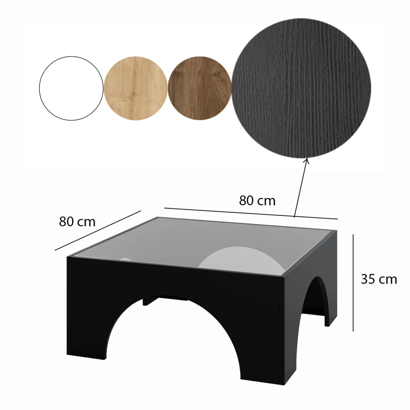 Salontafel Seine Glas/Zwart 80cm