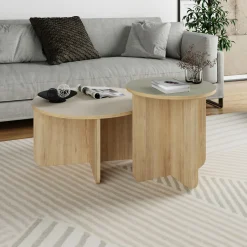 Salontafel Set Hillary Crème-eiken/groen-eiken - Giga Meubel