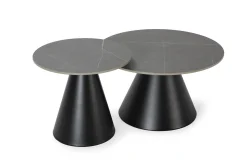 Salontafel Set Louna Rond Grijs Zwart met Metaal - Giga Meubel