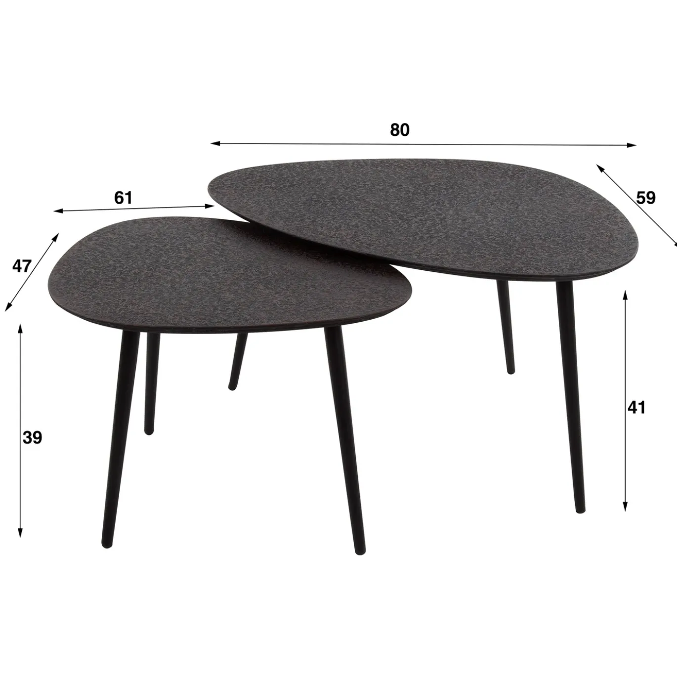 Salontafel Set van 2 Driehoekig Metallic Grijs - Giga Meubel
