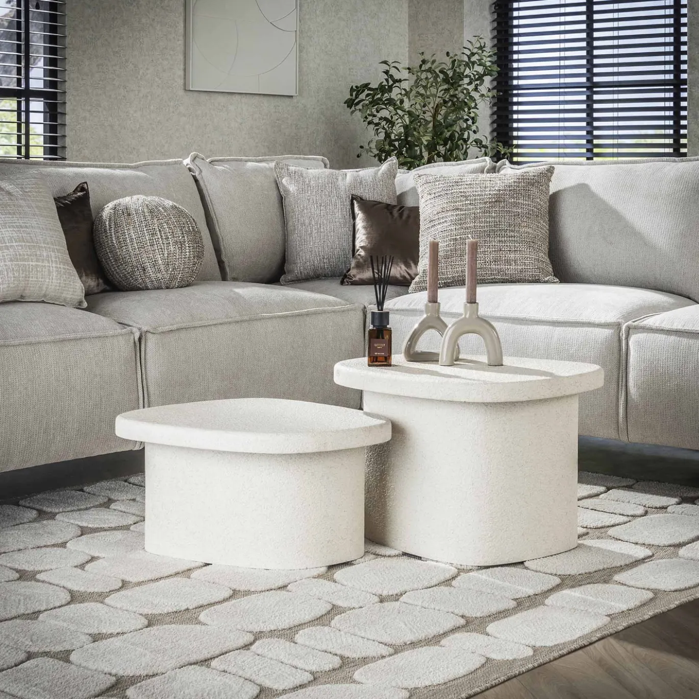 Salontafel Set van 2 Stone Organic Marmer Composiet - Giga Meubel