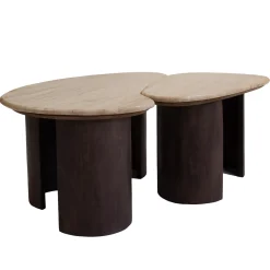 Salontafel Suki Travertin Donkerbruin Set van 2 - Giga Meubel