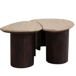 Salontafel Suki Travertin Donkerbruin Set van 2 - Giga Meubel
