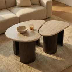 Salontafel Suki Travertin Donkerbruin Set van 2 - Giga Meubel