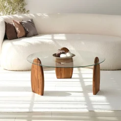 Salontafel Surf Glas/Bruin Ø90cm