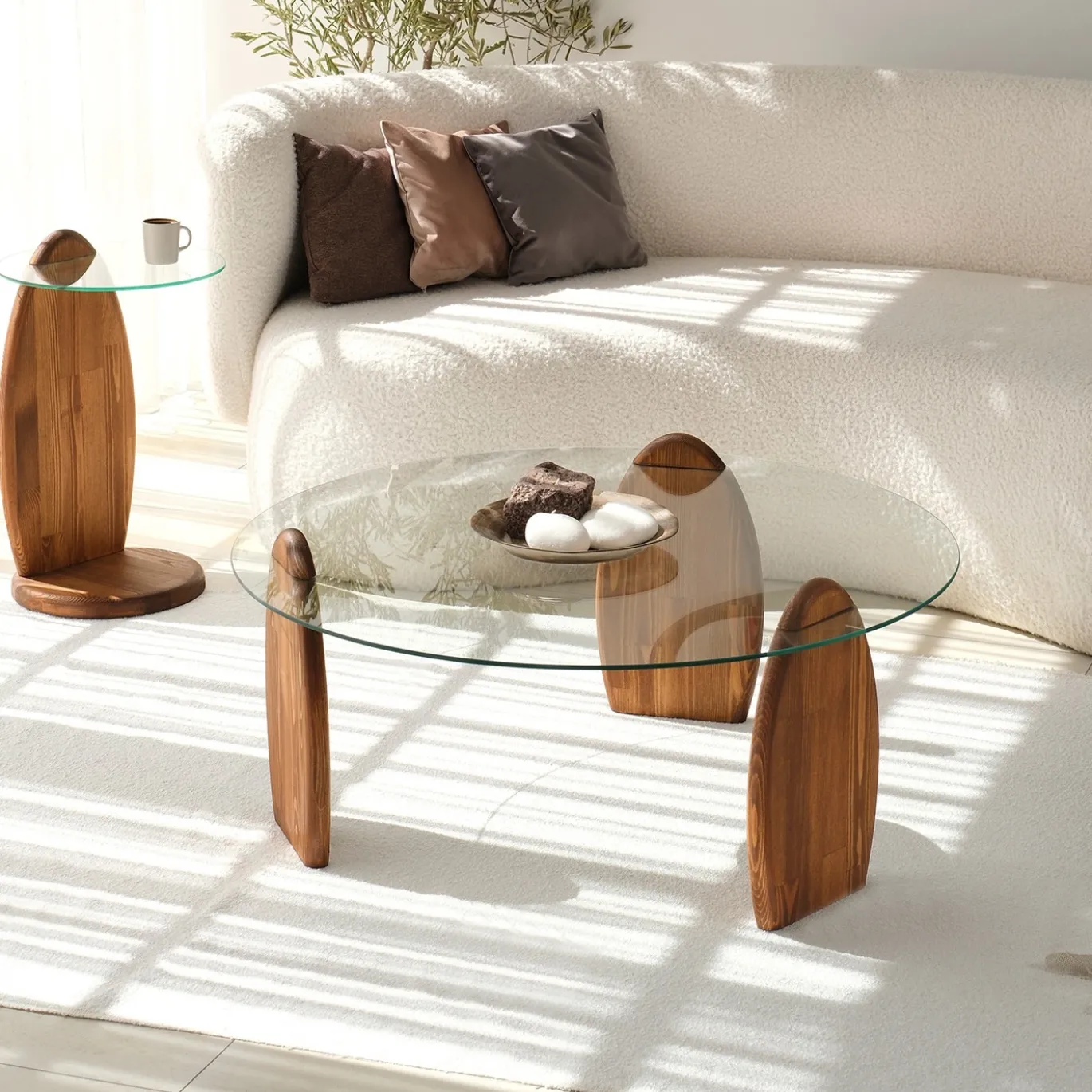 Salontafel Surf Glas/Bruin Ø90cm